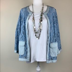 Chico’s blue lace  3/4 sleeve lightweight jacket